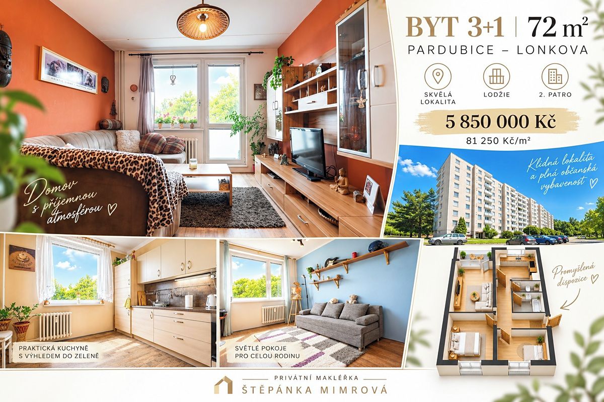 Prodej bytu 3+1 72 m², Pardubice – fotka 1 z 3