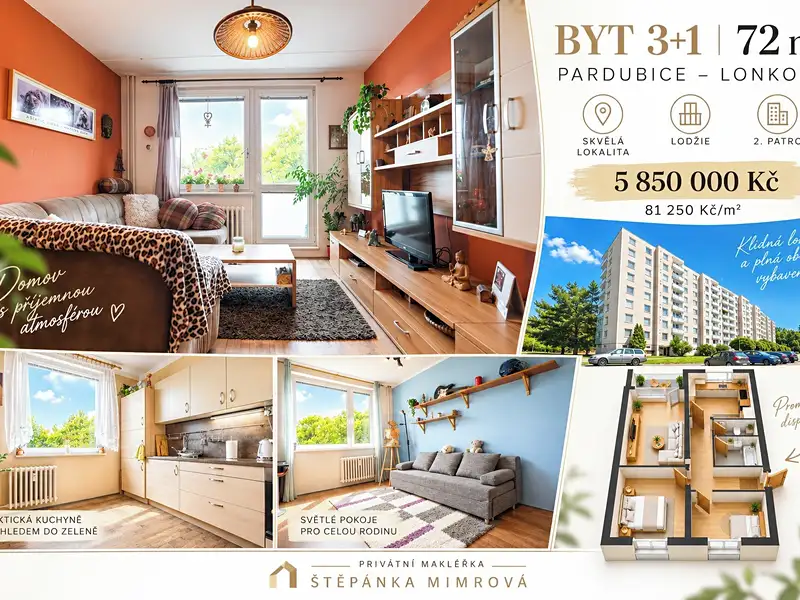 Prodej bytu 3+1 72 m², Lonkova, Pardubice – Polabiny