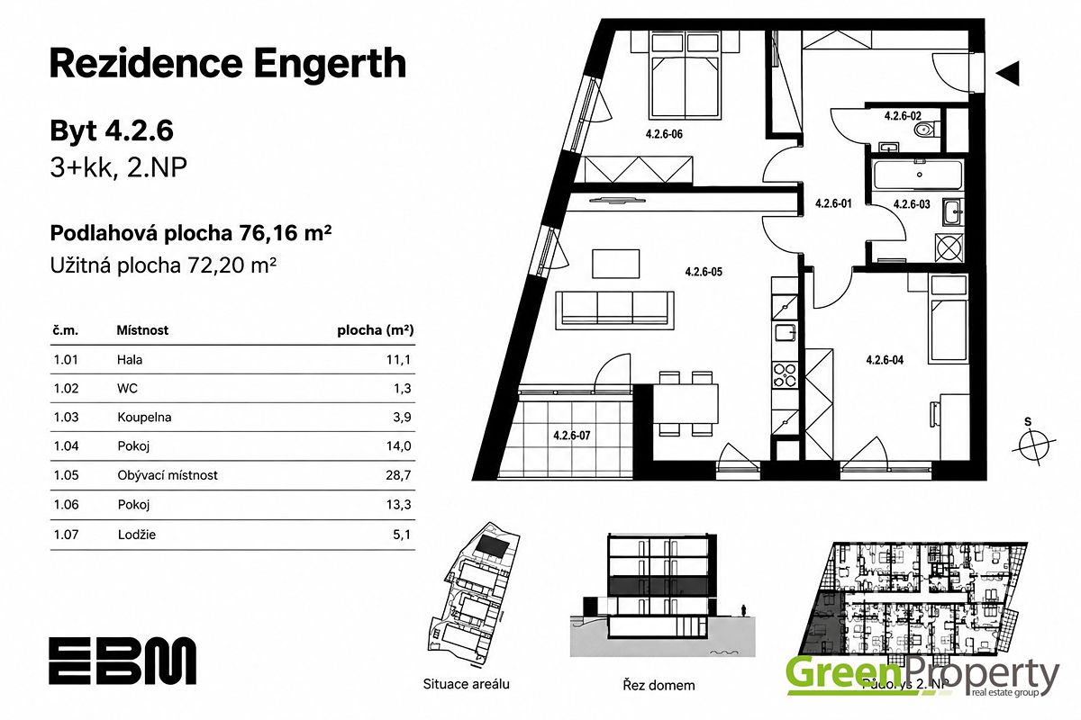 Pronájem bytu 3+kk 72 m²
