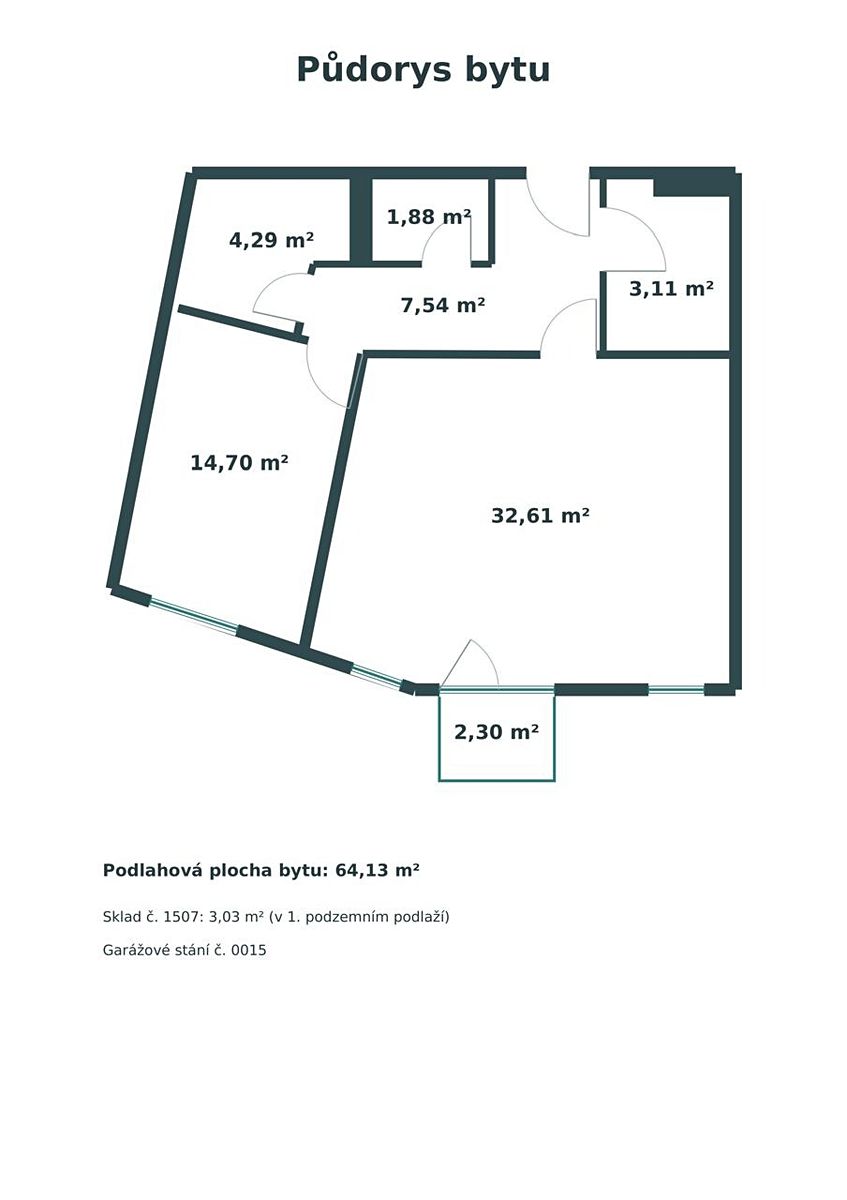 Pronájem bytu 2+kk 64 m² – fotografie 2