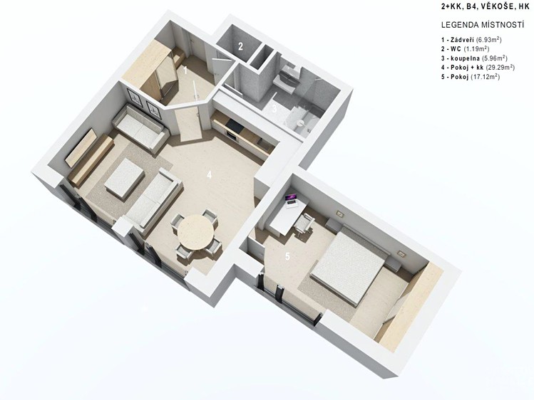 Pronájem bytu 2+kk, 63 m² (4 z 13)