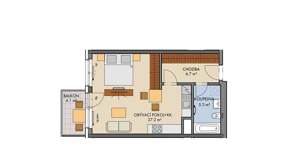 Prodej bytu 1+kk 40 m² – fotografie 2