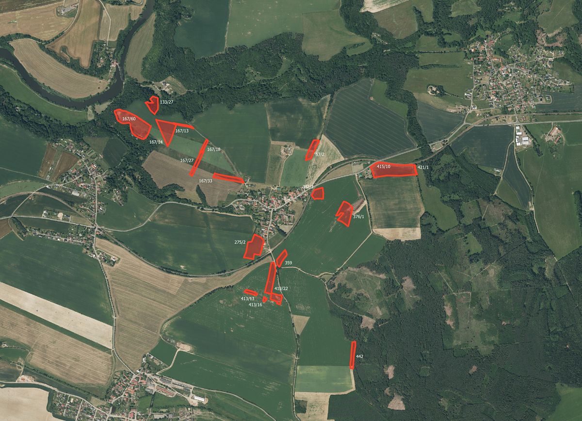 Prodej pole 57153 m², Bušovice – fotka 1 z 3