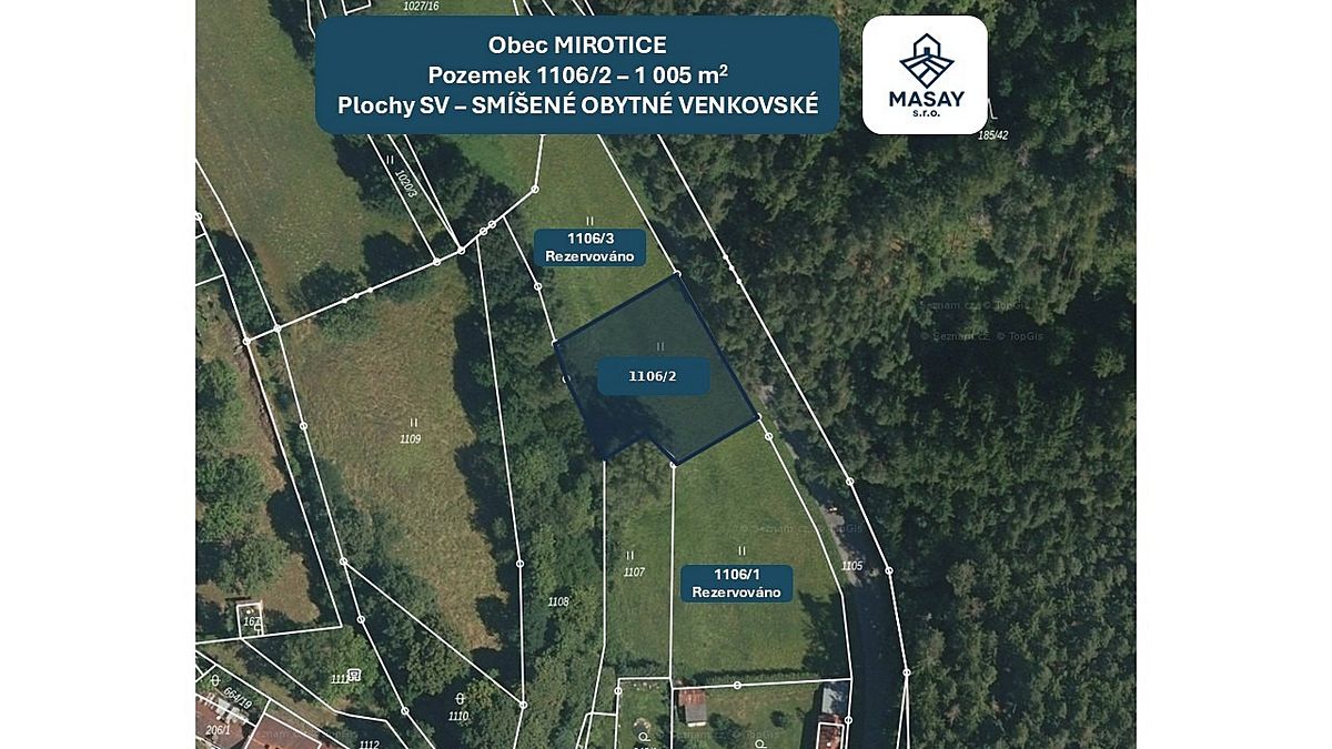 Prodej stavebního pozemku 1005 m², Mirotice – fotka 1 z 3