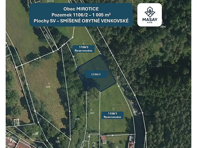 Prodej stavebního pozemku 1005 m², Mirotice – náhled fotky 1