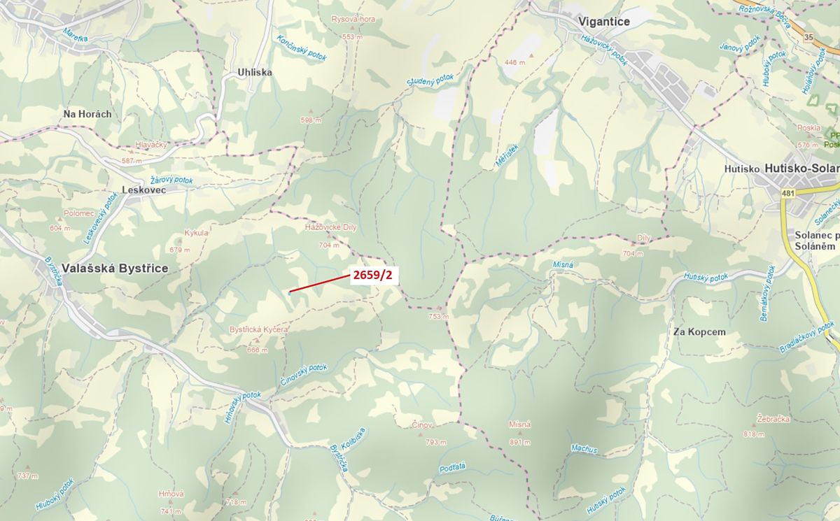 Dražba louky 614 m², Valašská Bystřice – fotka 1 z 3