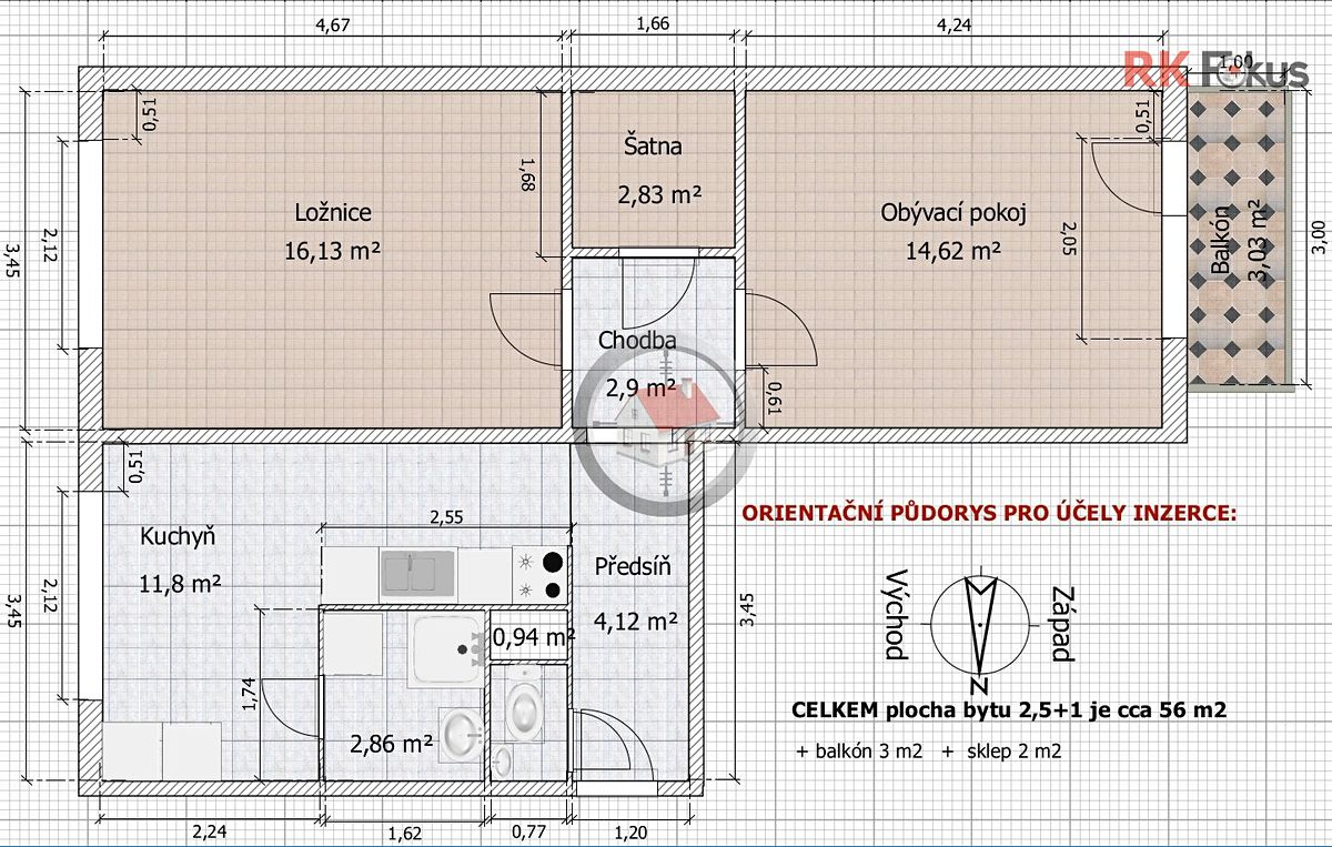 Pronájem bytu 2+1 52 m² – fotografie 5