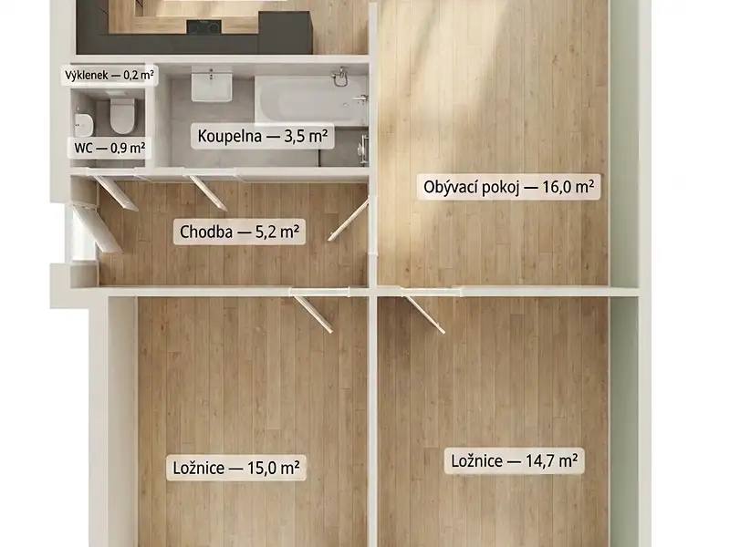 Prodej bytu 3+kk 64 m², Dvůr Králové nad Labem – náhled fotky 2