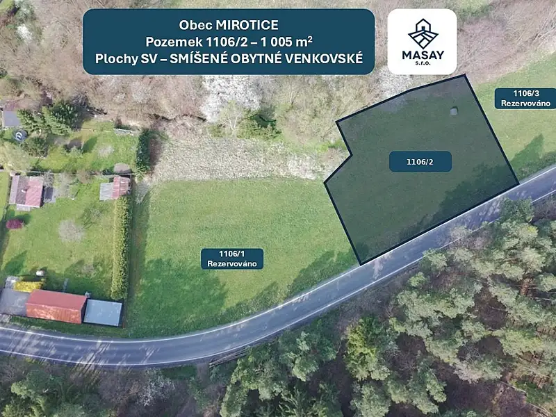 Prodej stavebního pozemku 1005 m², Mirotice – náhled fotky 3