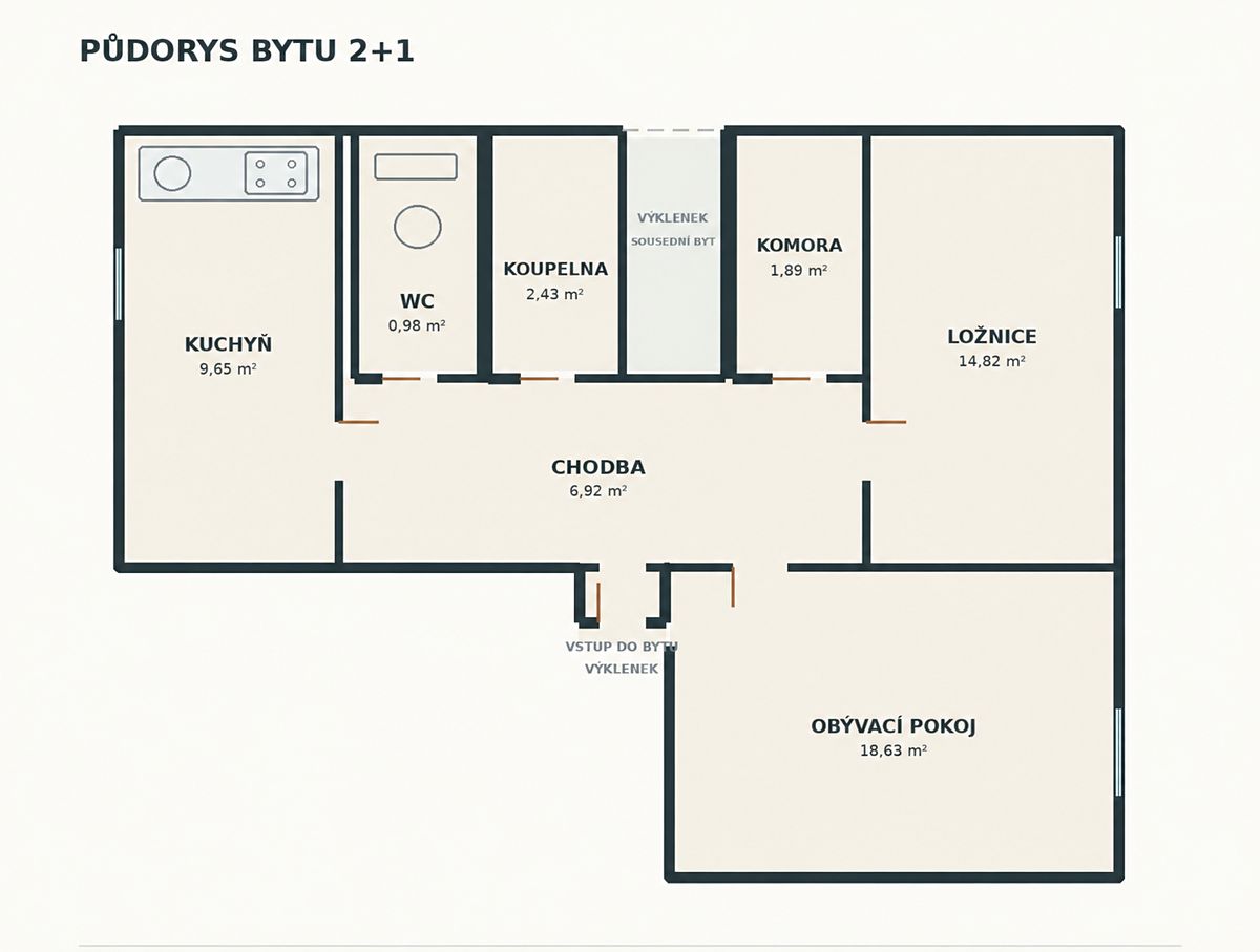 Pronájem bytu 2+1 56 m² – fotografie 2
