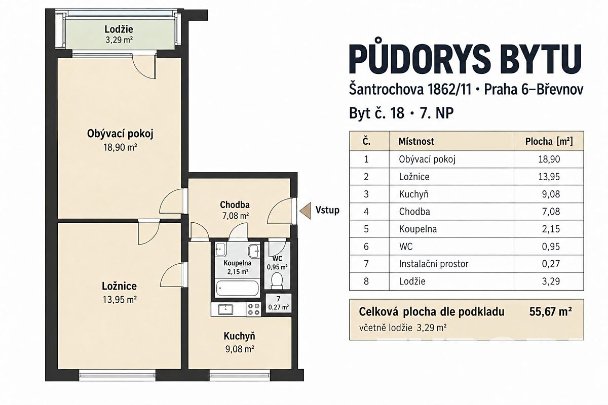 Prodej bytu 2+1 55 m² – fotografie 3