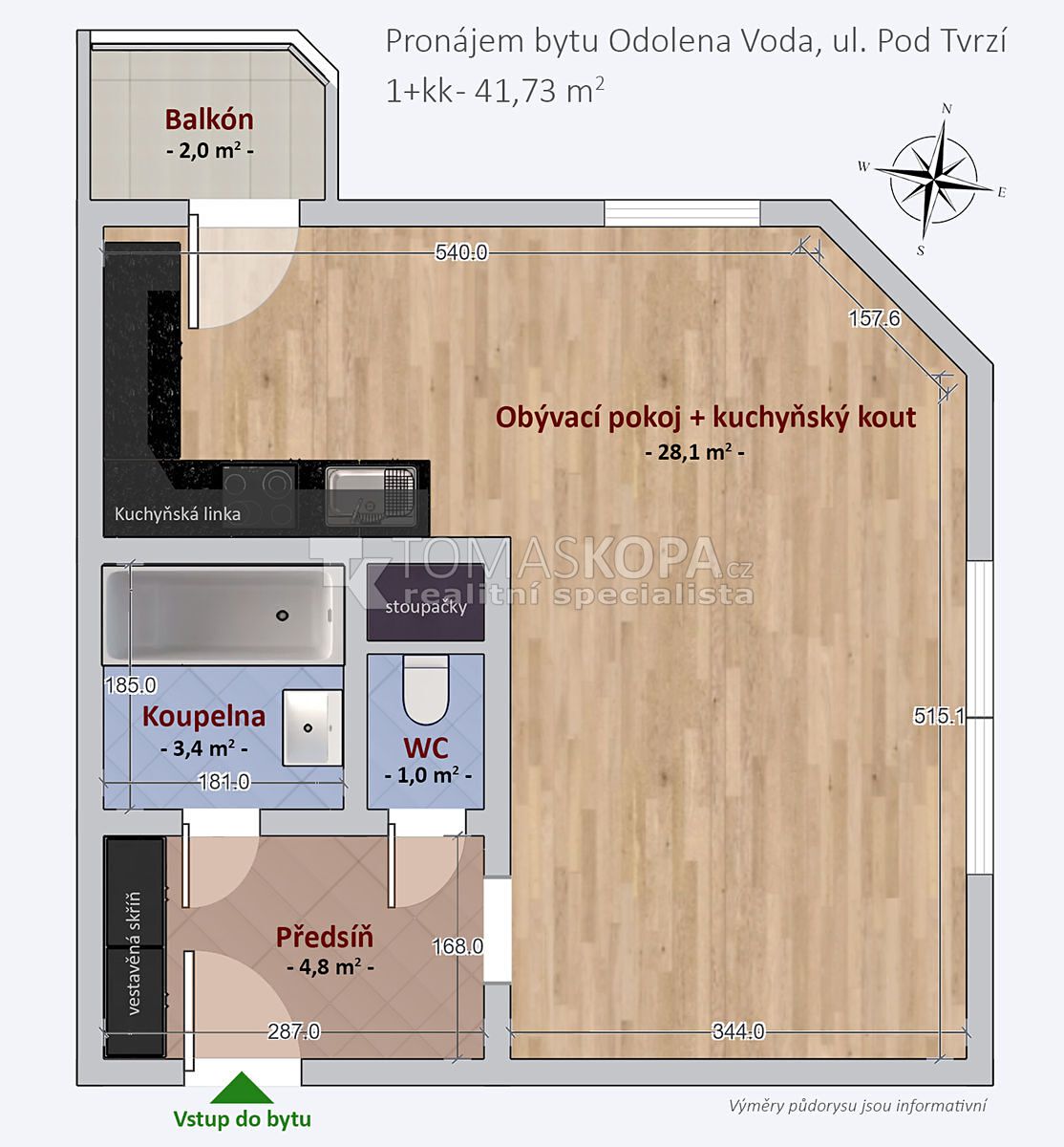 Pronájem bytu 1+kk 42 m² – fotografie 3