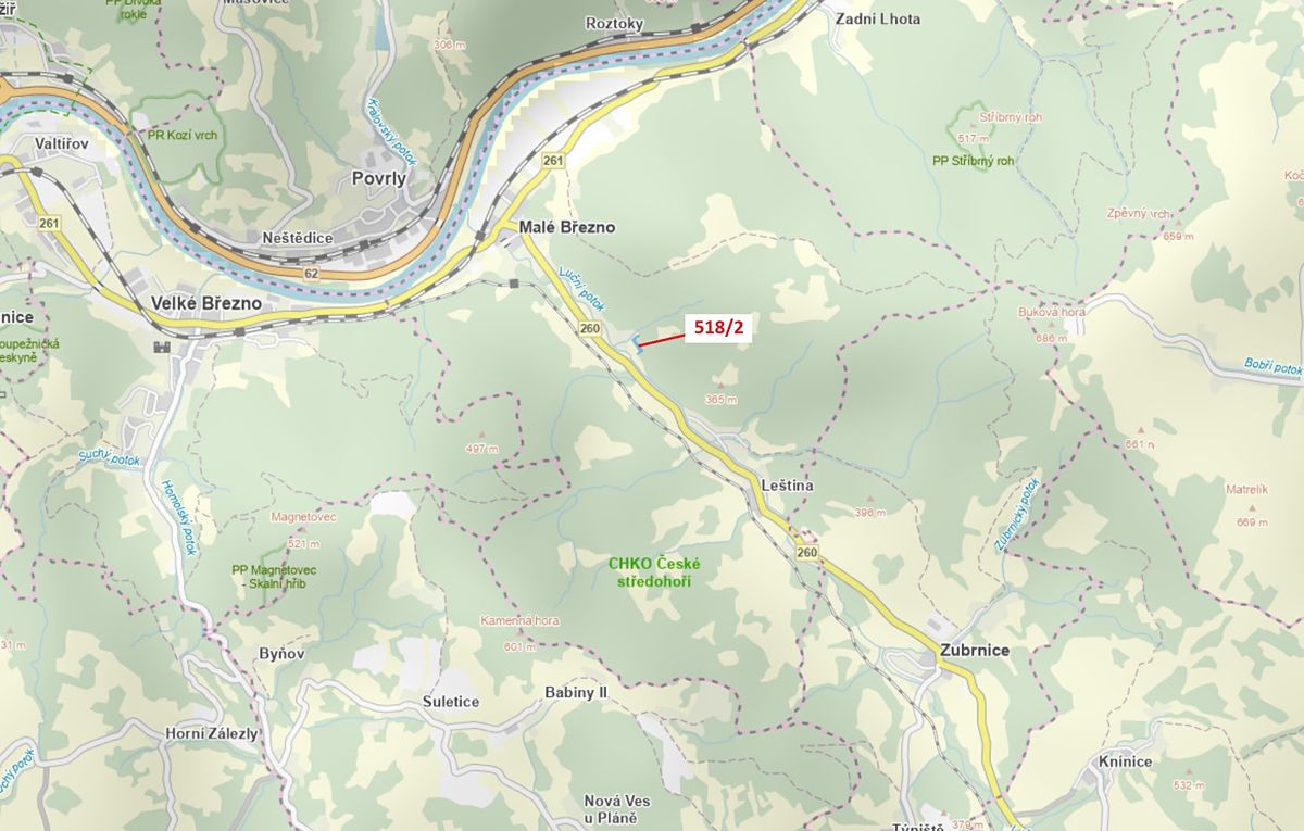 Dražba lesa 2957 m², Malé Březno – fotka 1 z 3