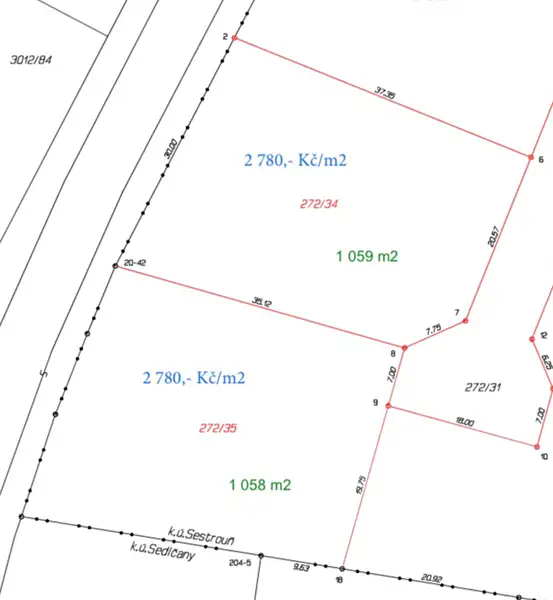 Prodej stavebního pozemku 1059 m², Sedlčany – náhled fotky 2