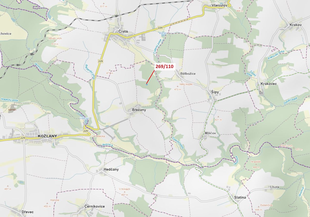 Dražba lesa 1701 m², Břežany – fotka 1 z 3