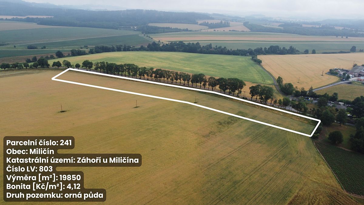 Prodej pole 19850 m², Miličín – fotka 1 z 3