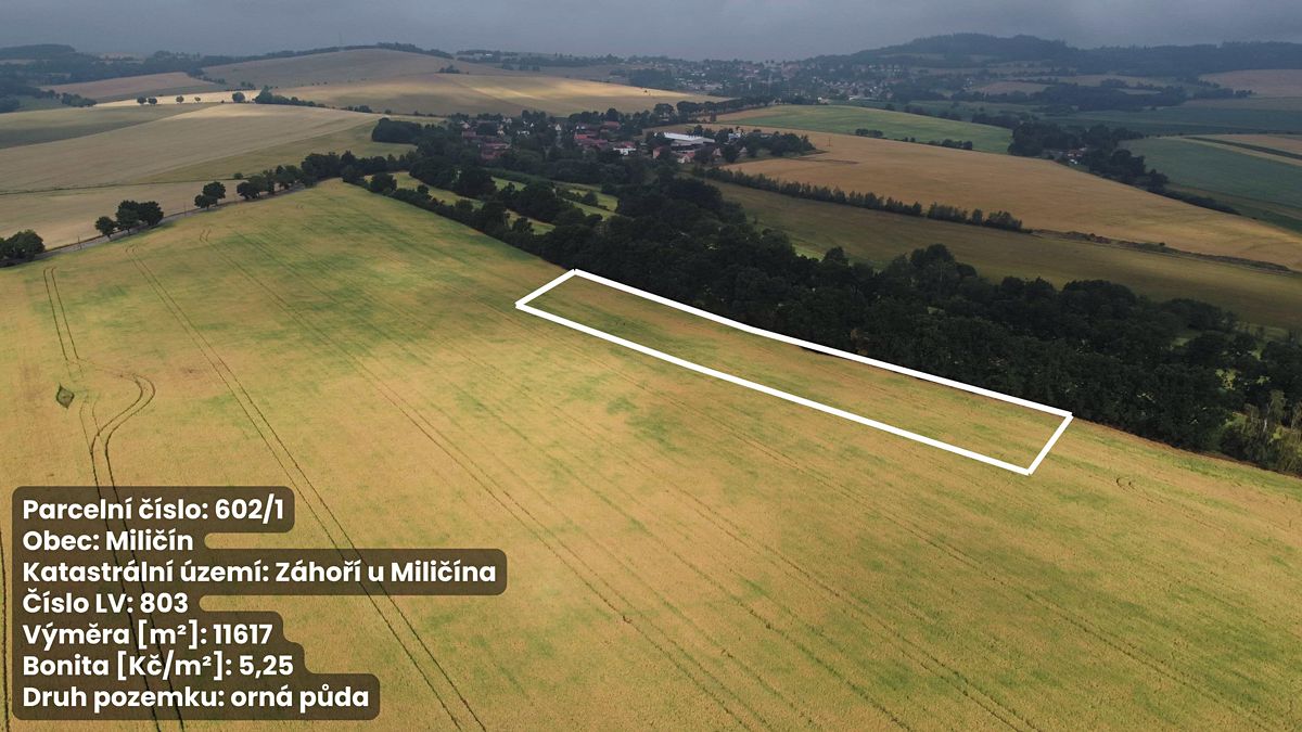 Prodej pole 19587 m², Miličín – fotka 1 z 3