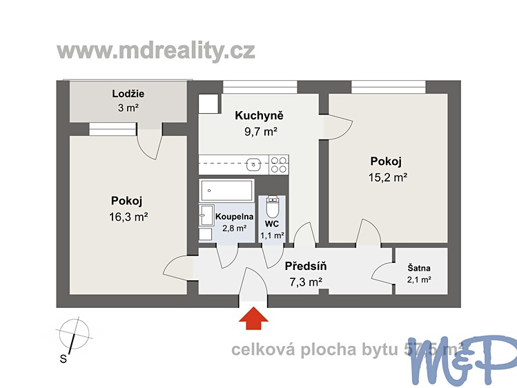 Квартира 2+1 на продаж, 57 м² (2 з 13)