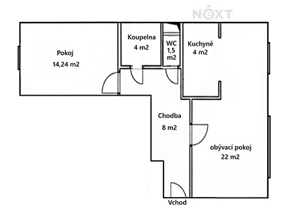 Pronájem bytu 2+kk, 53 m² (2 z 8)