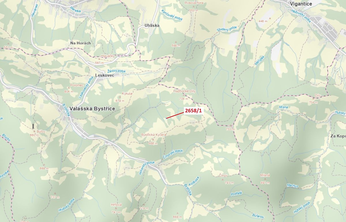 Dražba louky 749 m², Valašská Bystřice – fotka 1 z 3