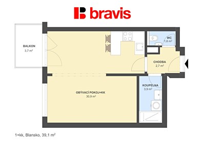 Квартира 1+kk на продаж, 39 м² (2 з 9)