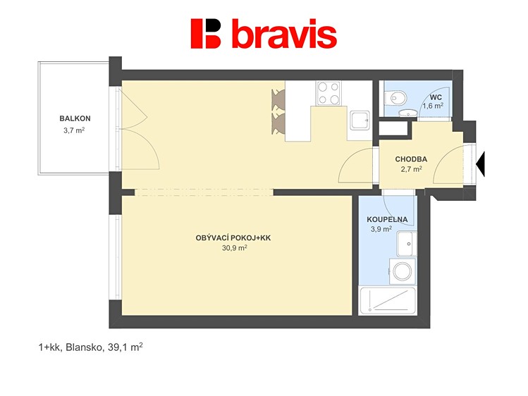 Квартира 1+kk на продаж, 39 м² (2 з 9)
