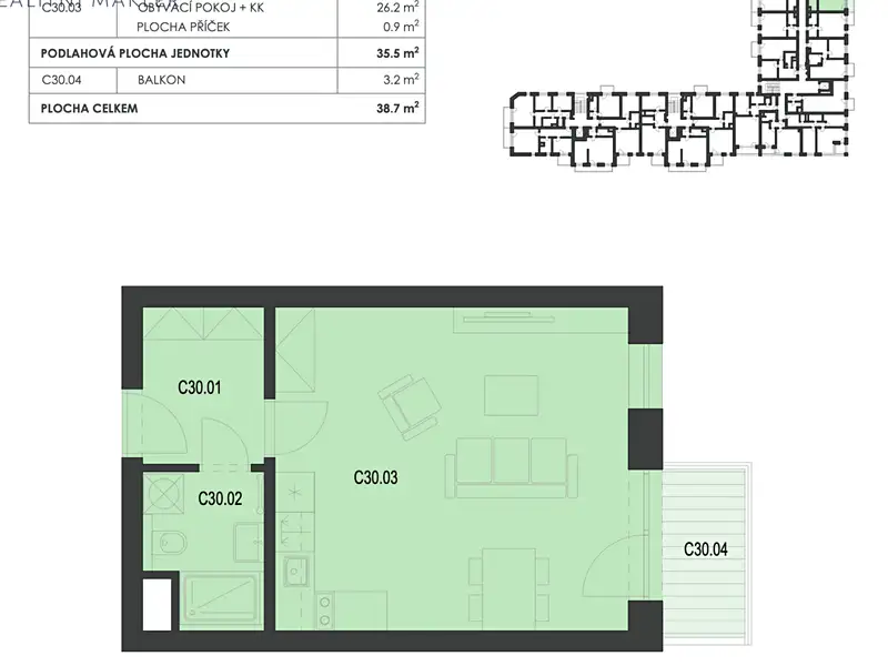 Pronájem bytu 1+kk 35 m², Brno – náhled fotky 3