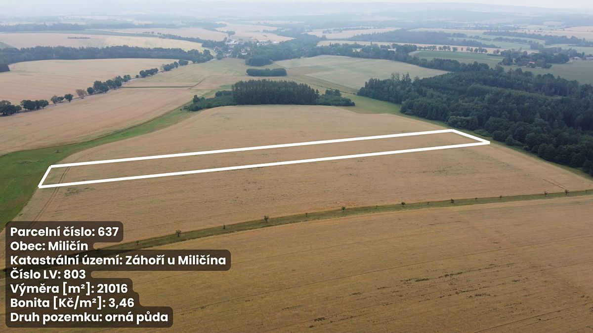 Prodej pole 23433 m², Miličín – fotka 1 z 3