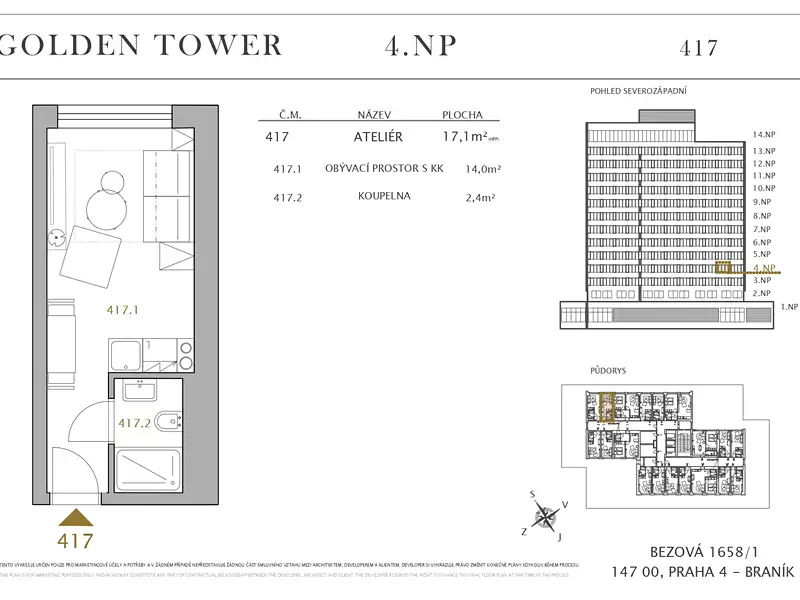 Prodej bytu 1+kk 17 m², Praha – náhled fotky 3