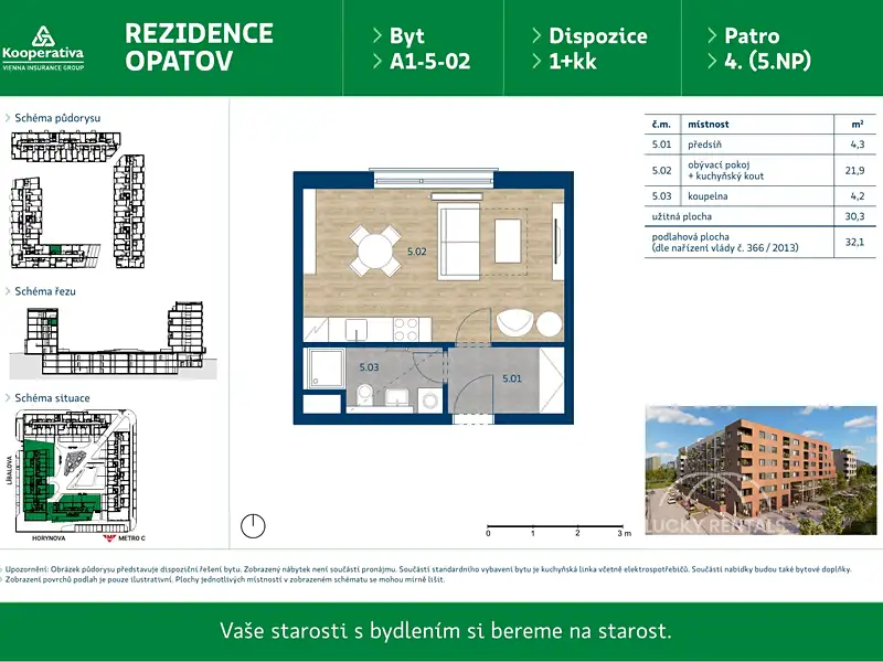Pronájem bytu 1+kk 32 m², Praha – náhled fotky 3