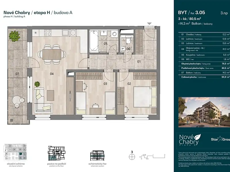 Prodej bytu 3+kk 80 m², Praha – náhled fotky 2