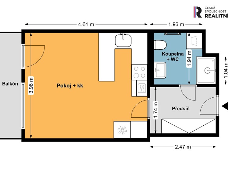Квартира 1+kk в оренду, 36 м² (3 з 17)
