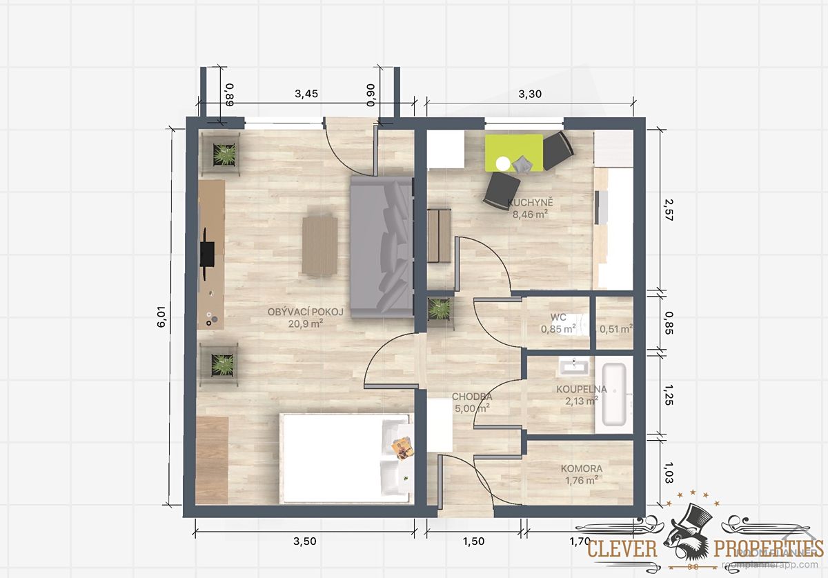 Pronájem bytu 1+1 43 m² – fotografie 2