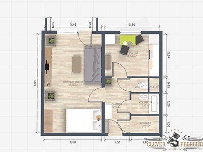 Wohnung 1+1 zur Miete, 43 m² (2 von 7)