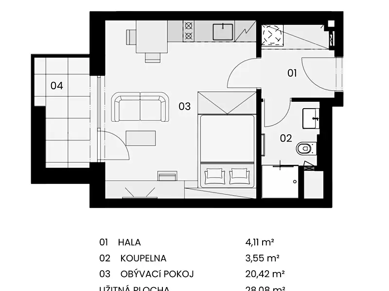 Prodej bytu 1+kk 30 m², Praha – náhled fotky 2