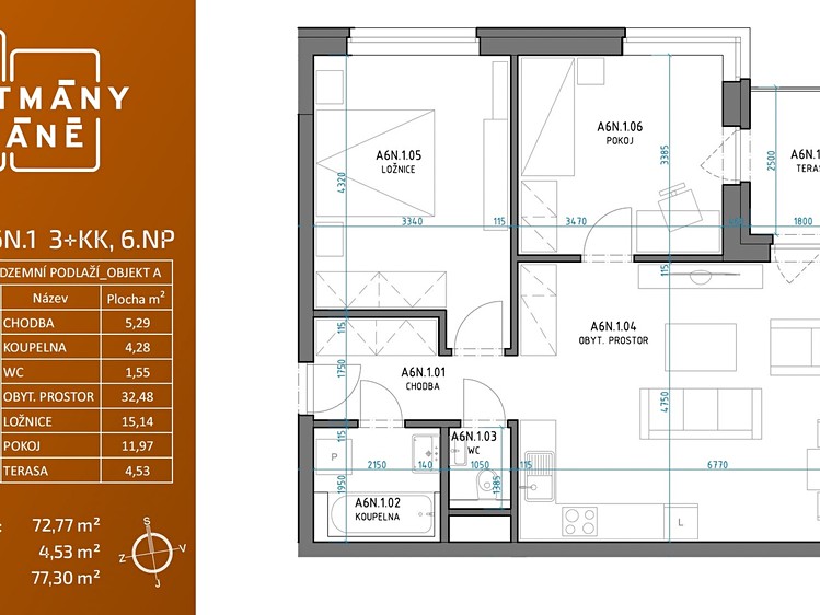 Квартира 3+kk в оренду, 73 м² (2 з 26)