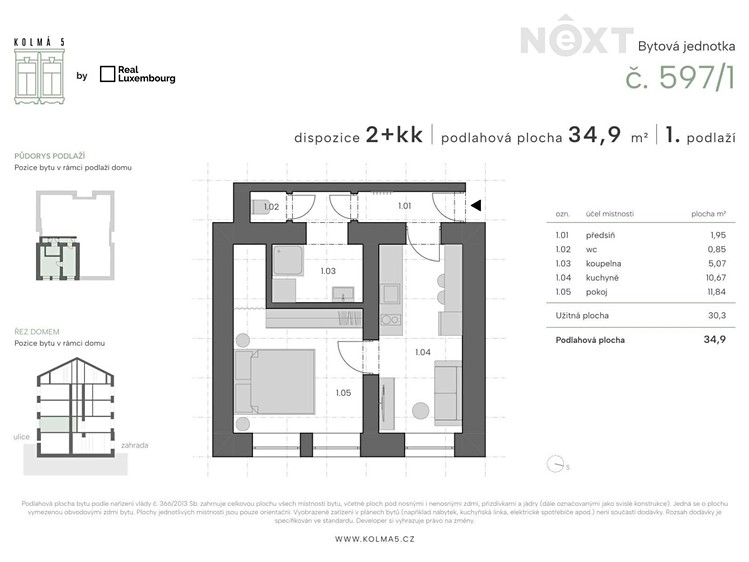 Pronájem bytu 2+kk, 34 m² (5 z 19)
