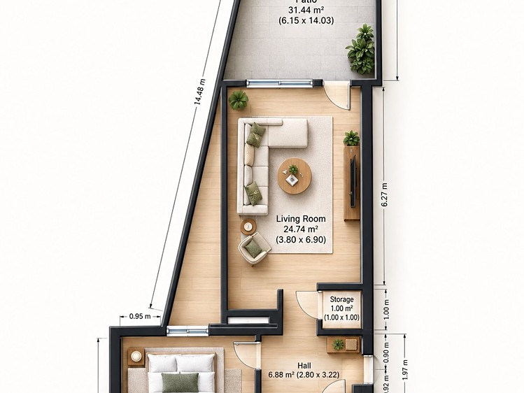 Pronájem bytu 2+kk, 57 m² (5 z 21)