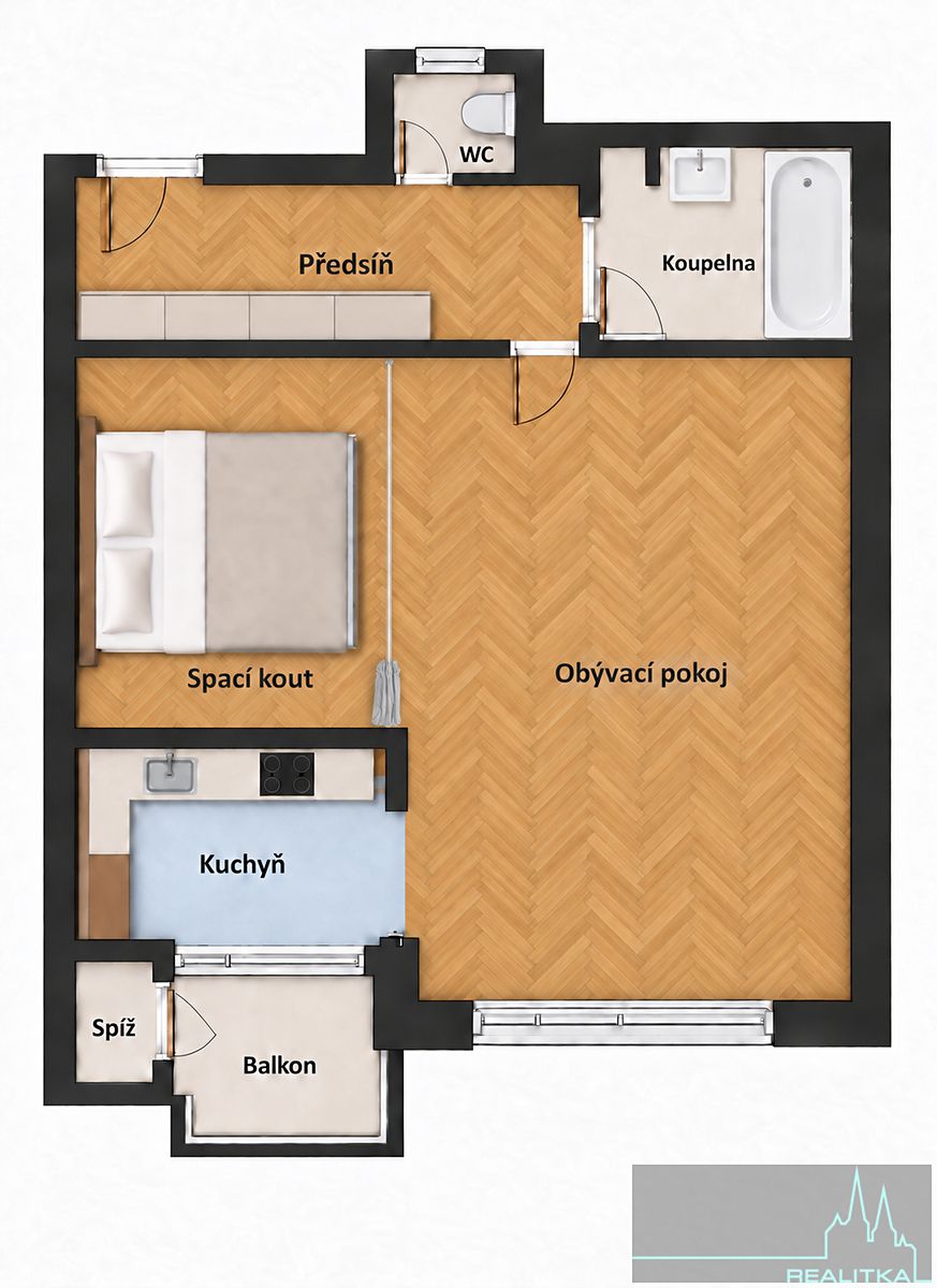 Pronájem bytu 1+kk 43 m² – fotografie 3