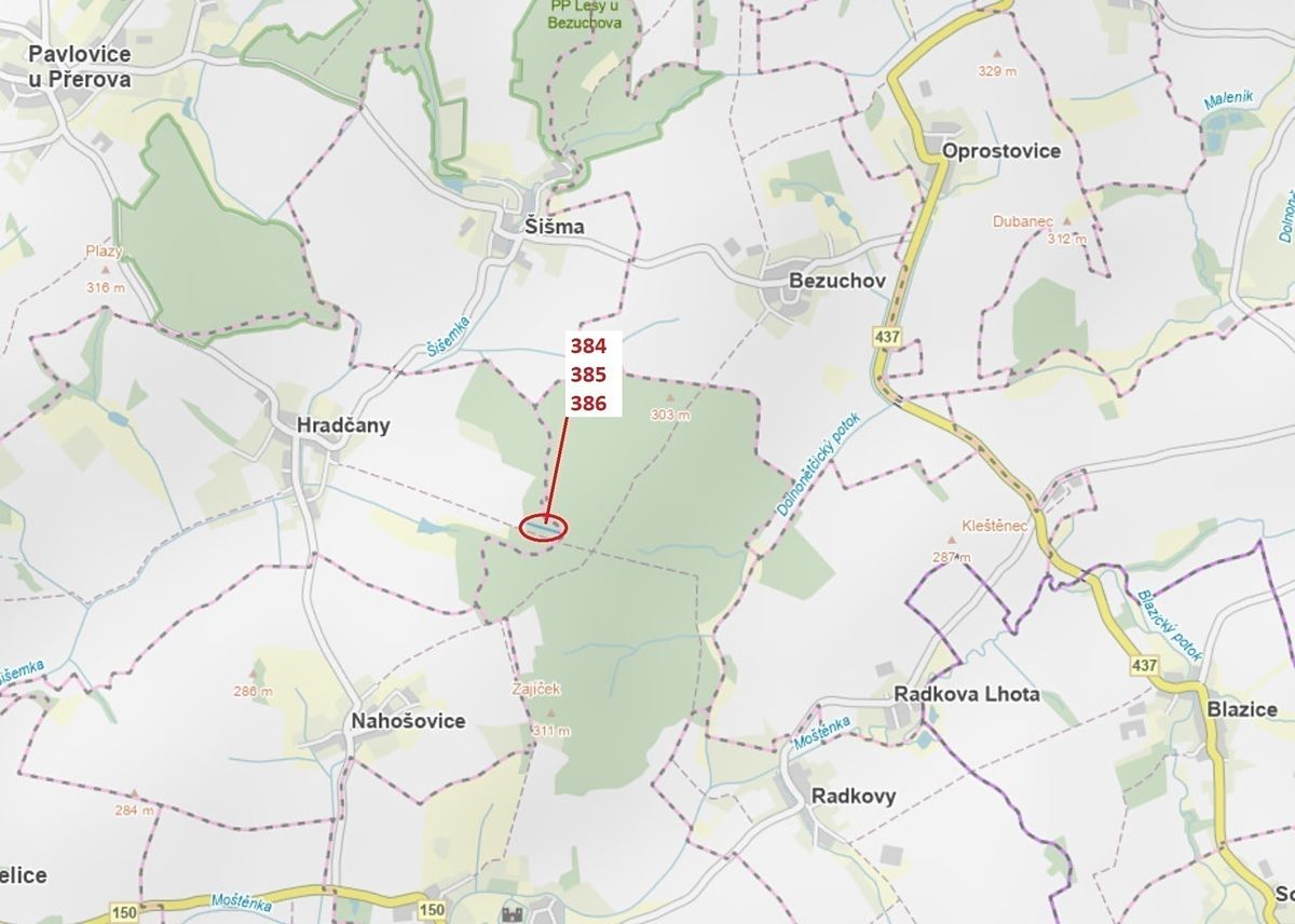 Dražba lesa 3483 m², Hradčany-Kobeřice – fotka 1 z 3