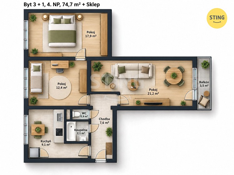 Квартира 3+1 на продаж, 73 м² (16 з 19)
