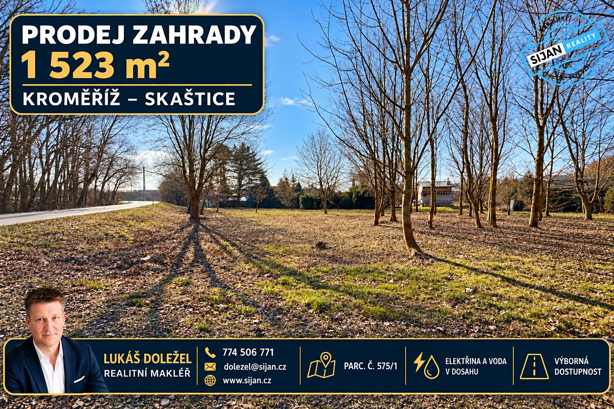 Prodej zahrady 1523 m², Kroměříž – fotka 1 z 3