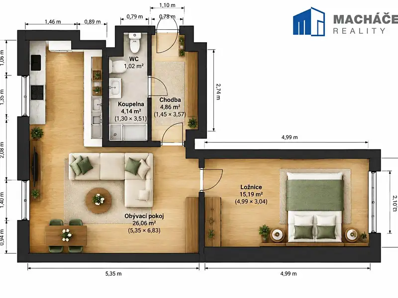 Pronájem bytu 2+1 57 m², Duchcov – náhled fotky 3