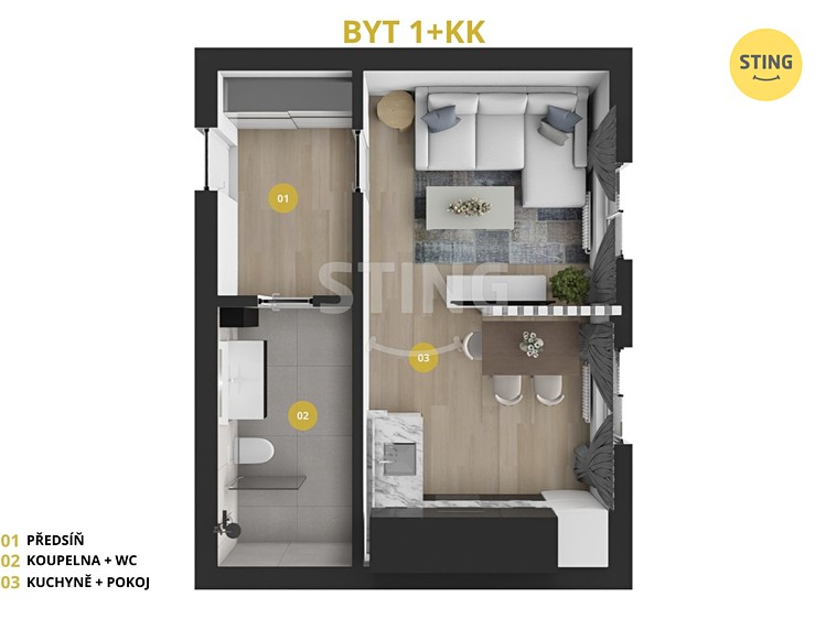 Pronájem bytu 1+kk, 25 m² (2 z 8)
