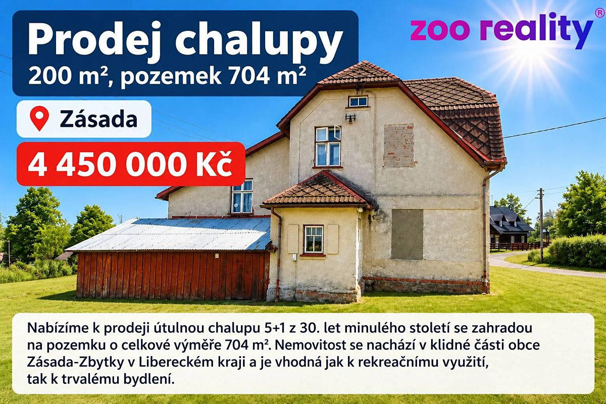 Prodej chalupy 200 m², pozemek 704 m², Zásada – fotka 1 z 3