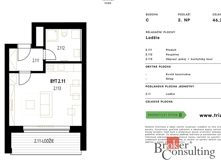 Квартира 1+kk на продаж, 46 м² (7 з 8)