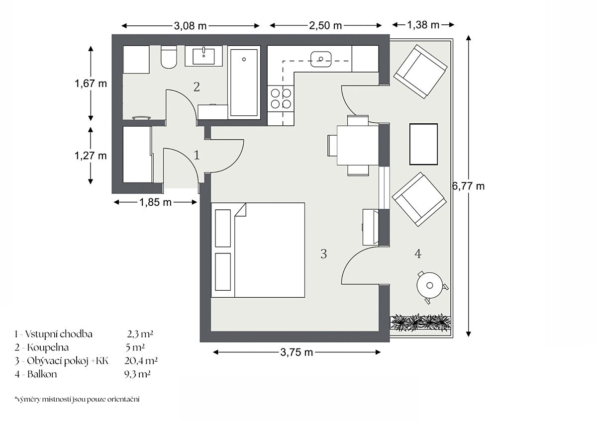 Pronájem bytu 1+kk 28 m² – fotografie 5
