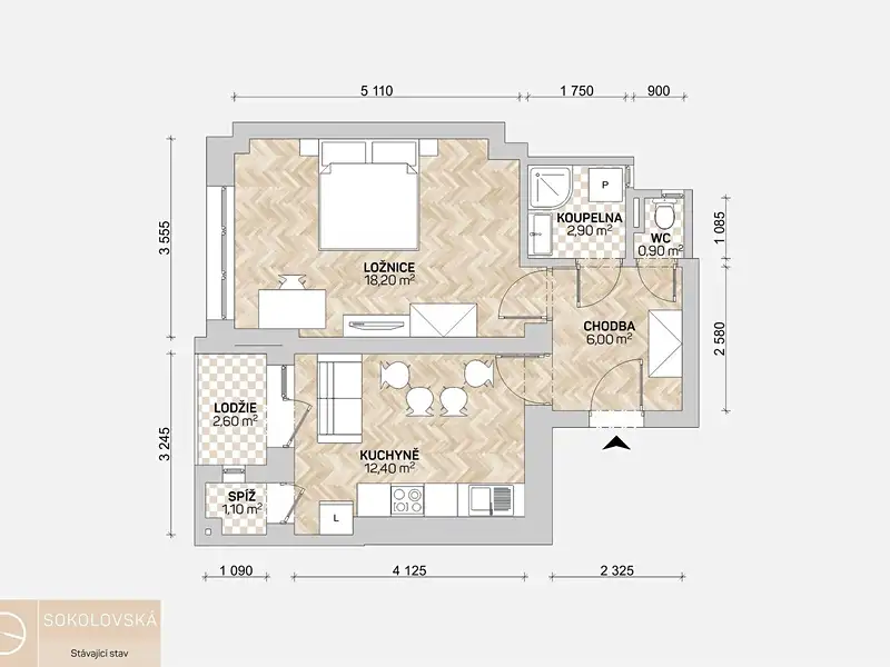 Pronájem bytu 2+kk 48 m², Praha – náhled fotky 2