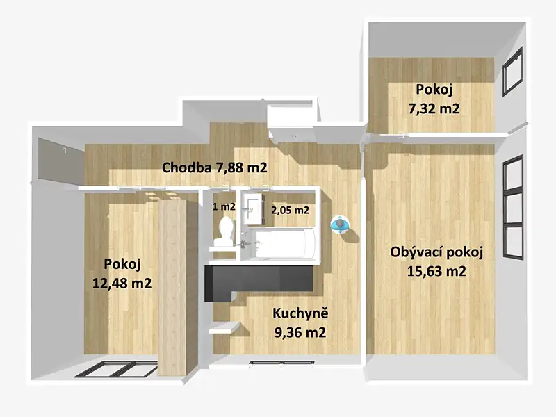 Prodej bytu 3+1 56 m², Stříbro – náhled fotky 3