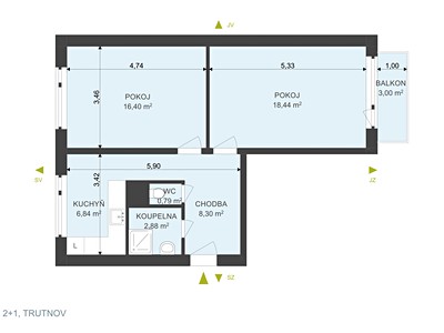 Pronájem bytu 2+1, 57 m² (3 z 17)